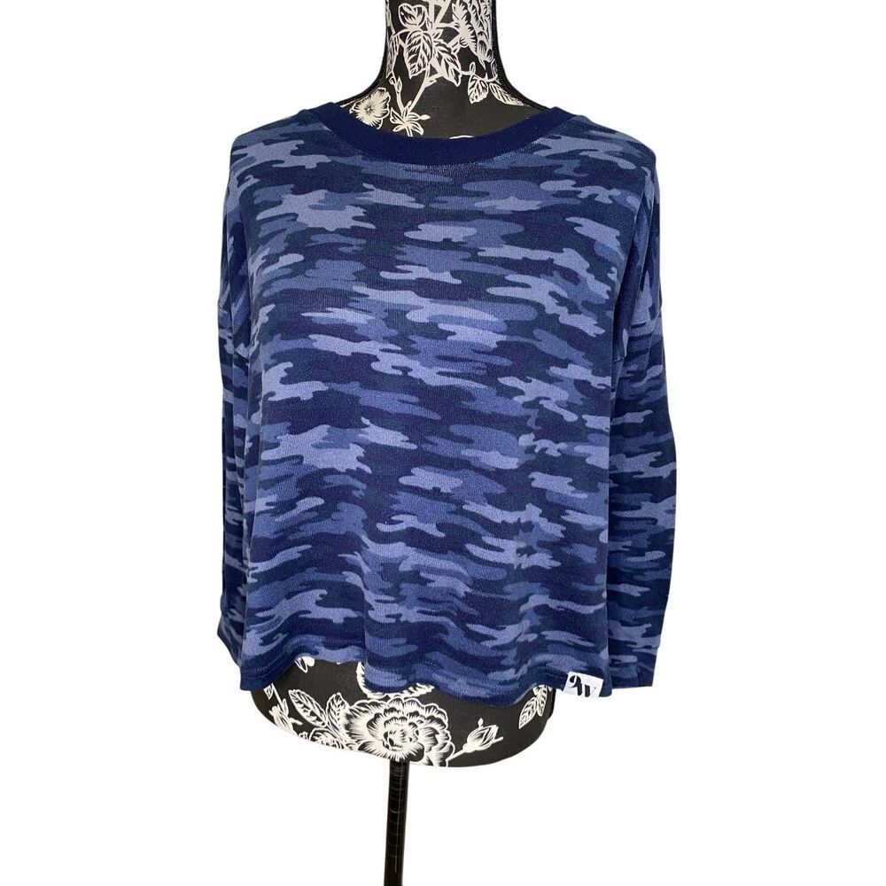 Nine West Blue Camo Lightweight Pullover Sweater Top Small Lounge Comfort